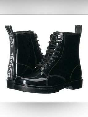 Michael Kors Black Patent Lace-Up Combat Boots